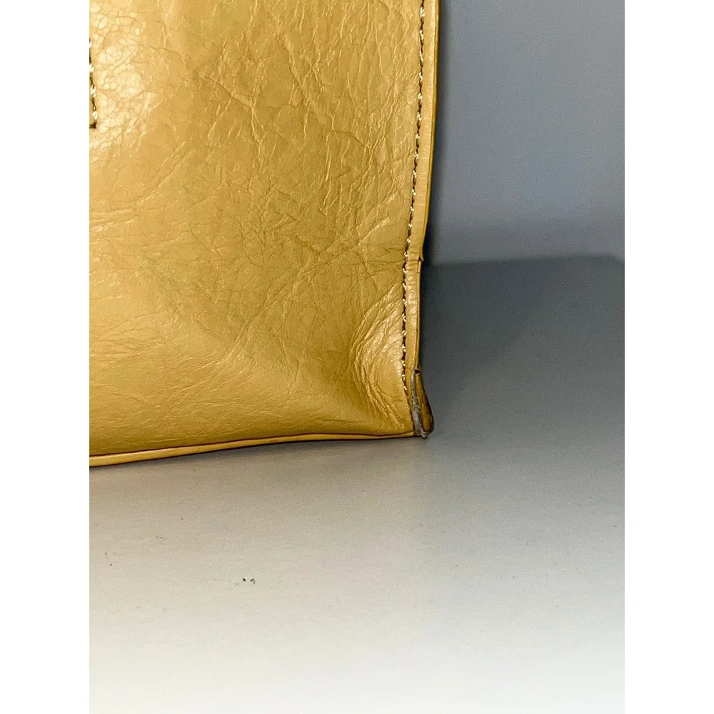 PIXIE MOOD Alicia Tote Bag Vegan Leather Geometric V Cut Soft Yellow Drop Handle